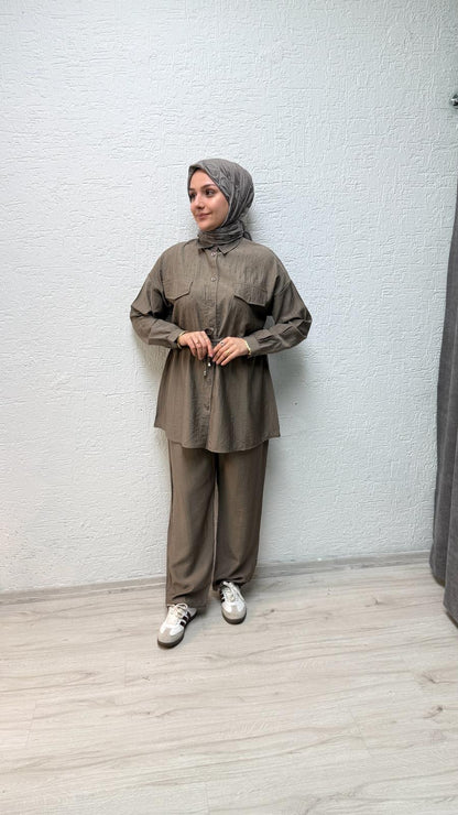 Çilek Kumaş Pantolonlu Takım