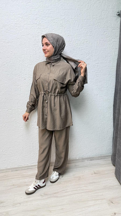 Çilek Kumaş Pantolonlu Takım